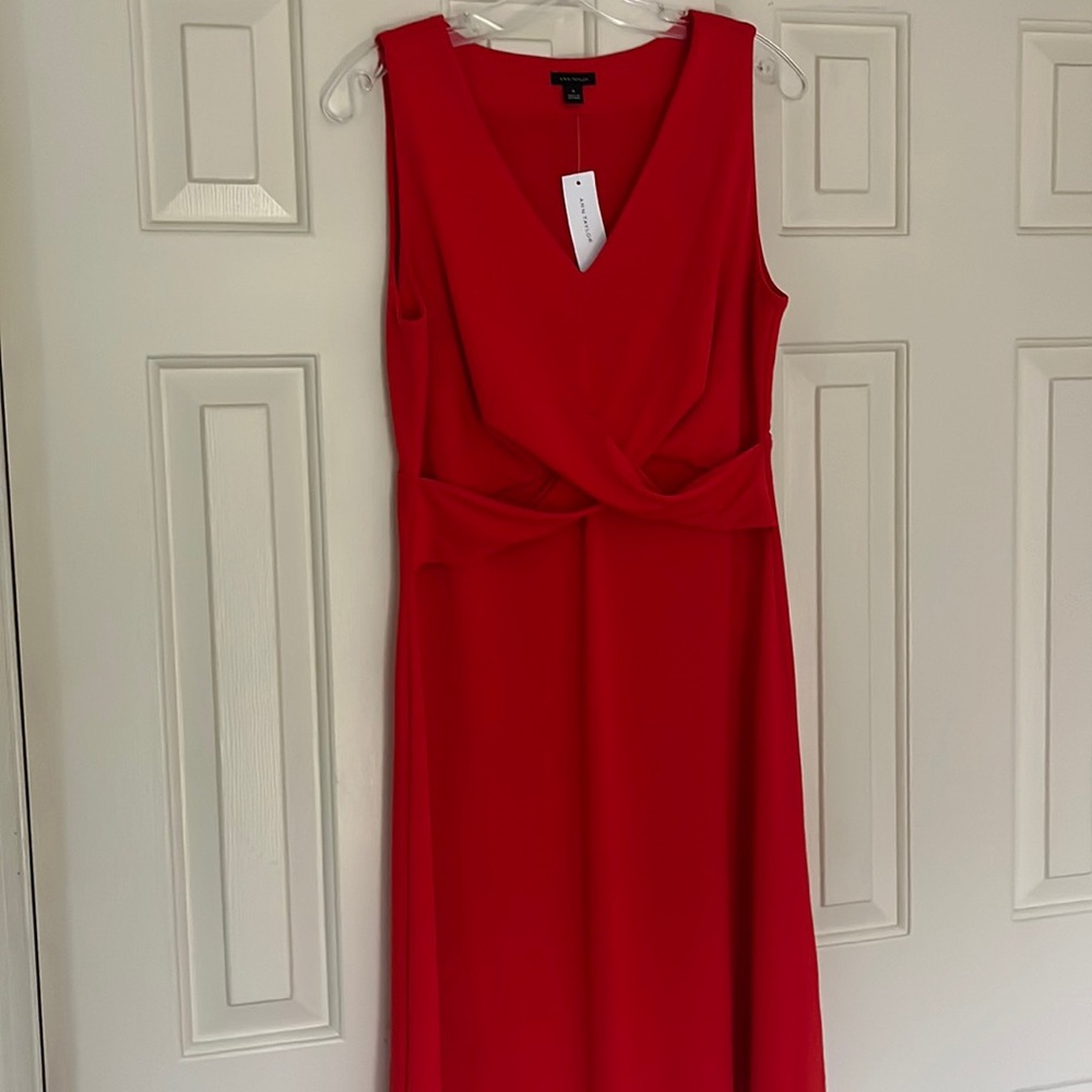 Ann Taylor Bold Red Twist Midi Dress